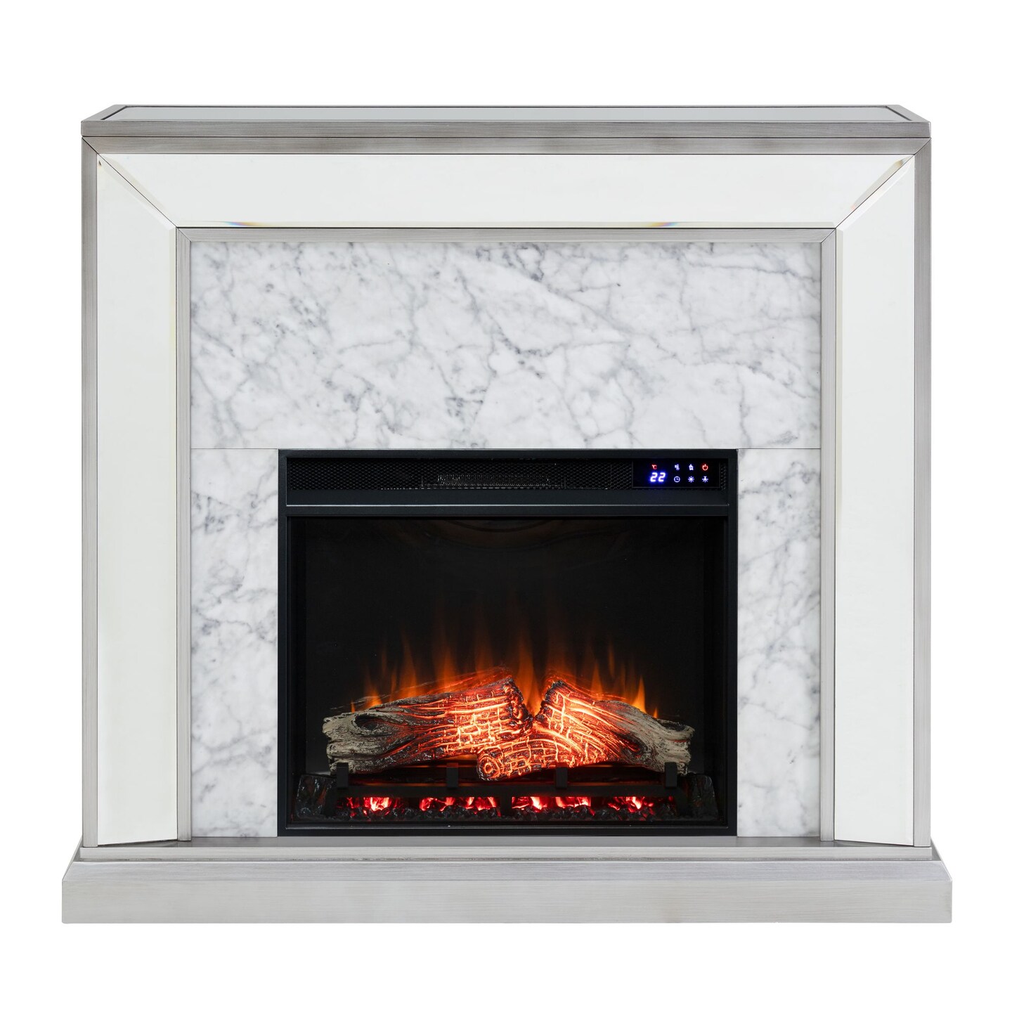 Southern Enterprises 44&#x22; White and Black Mirrored Faux Marble Electric Fireplace