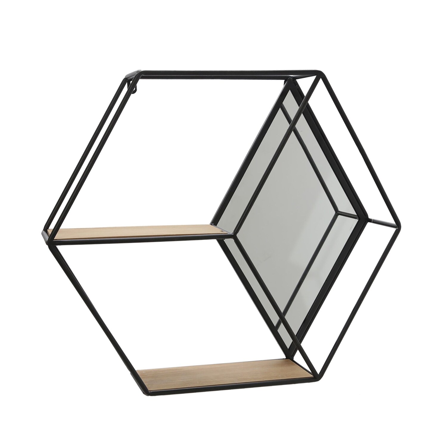 Kingston Living 22" Black and Brown Hexagon Mirrored Wall Shelf
