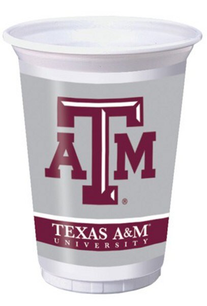 Party Central Club Pack of 96 White and Brown NCAA Texas A&M Aggies Plastic Drinking Tailgate Party Cups 7"