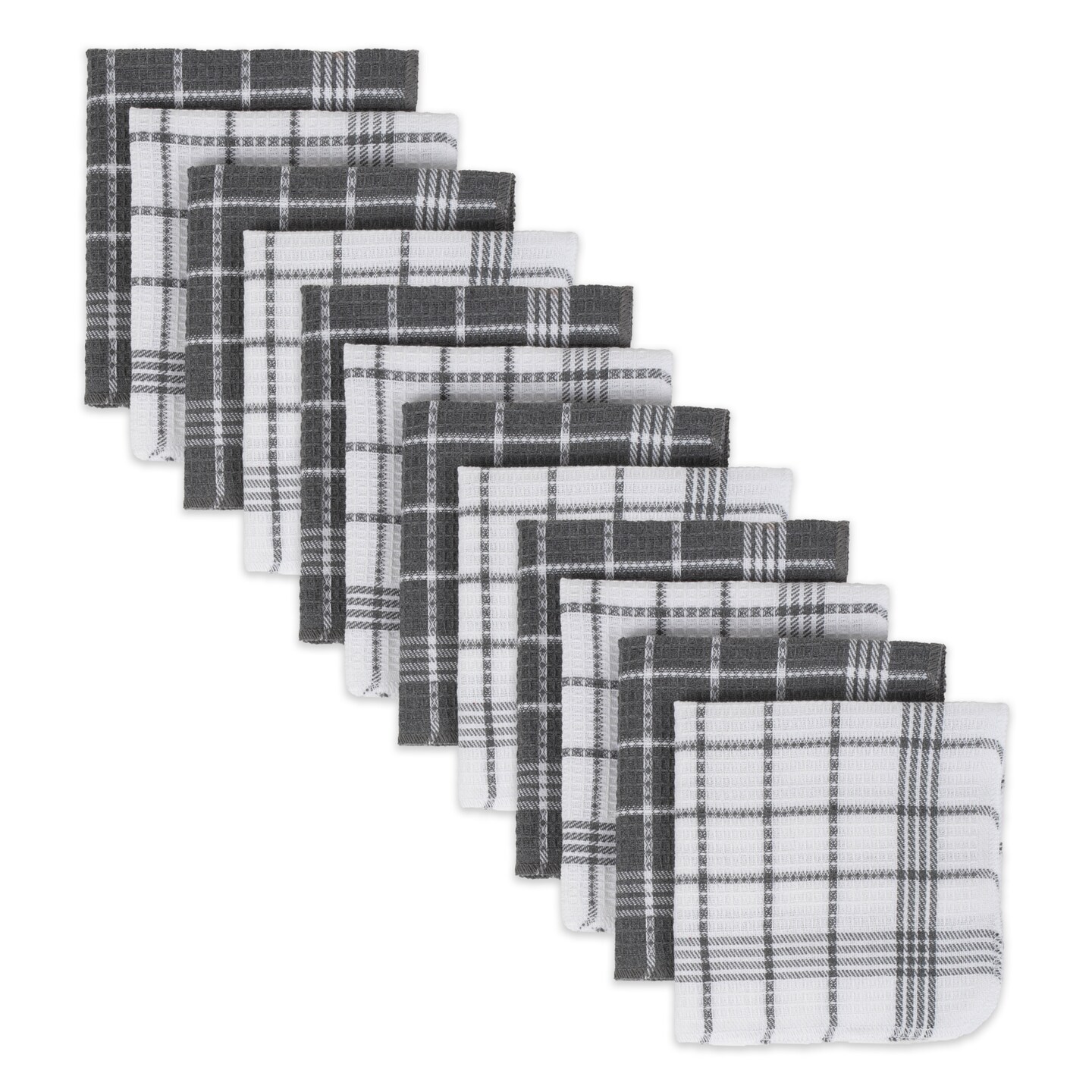 Contemporary Home Living Windowpane Waffle Weave Dishcloths - 13&#x22; - Gray and White - Set of 12