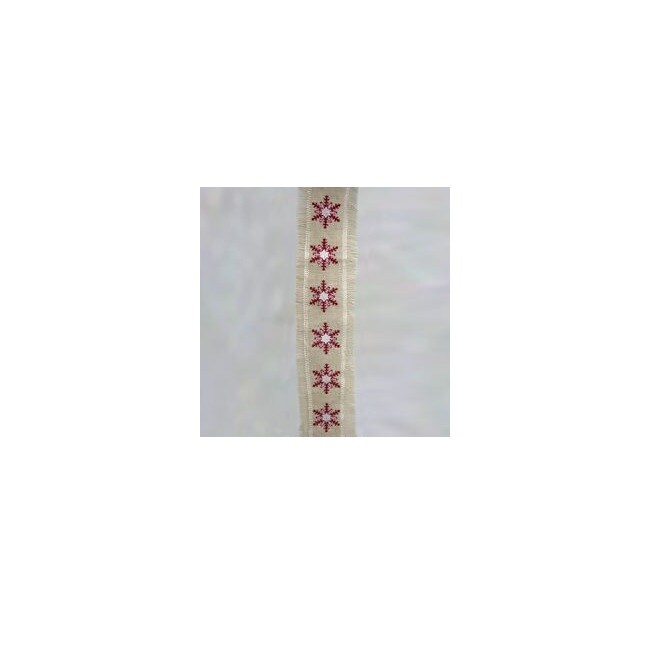 CC Christmas Decor Embroidered Snowflake Christmas Ribbon - 4&#x22; x 5 Yards - Red and Beige - Set of 6