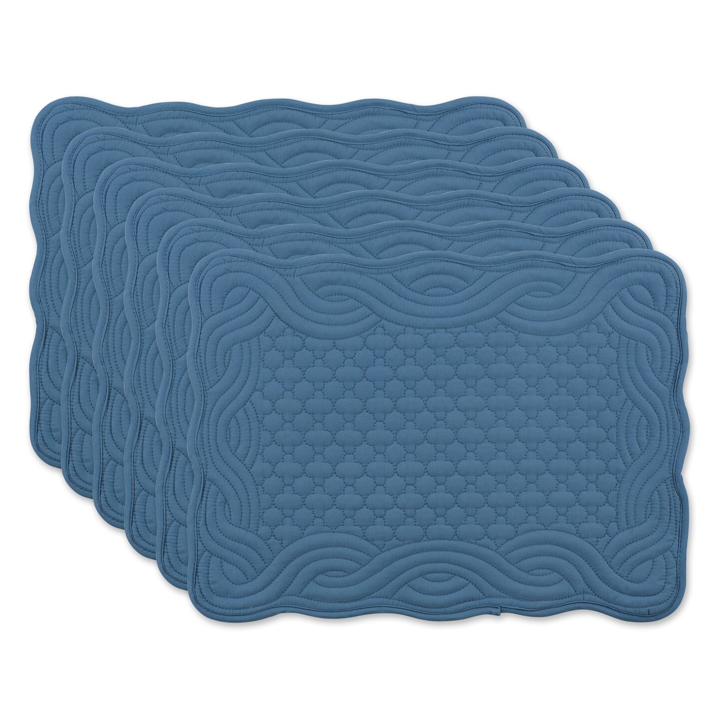 Contemporary Home Living Textured Quilted Rectangular Placemats - 18&#x22; - Aegean Blue - Set of 6