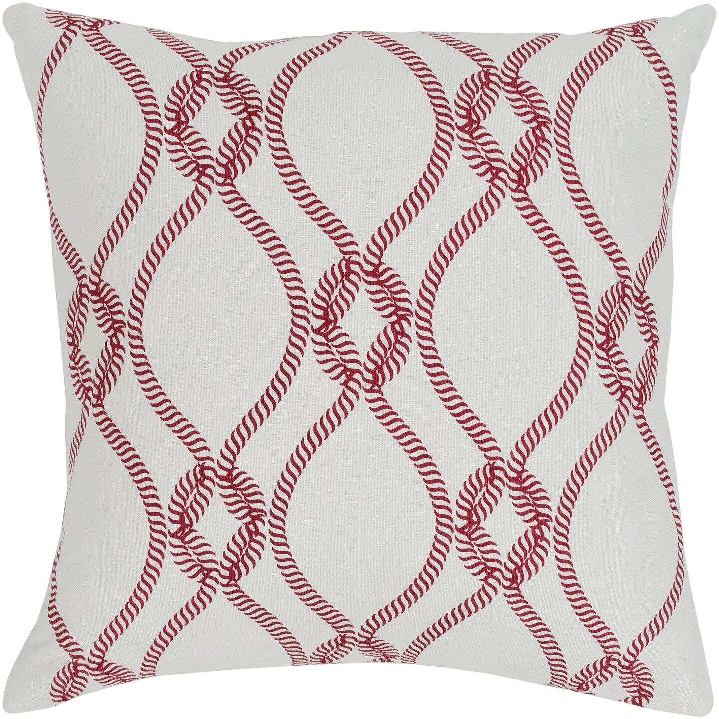 Diva At Home 20" Woven Red and Cream Coastal Rope Screen Printed Square Throw Pillow - Down Filler