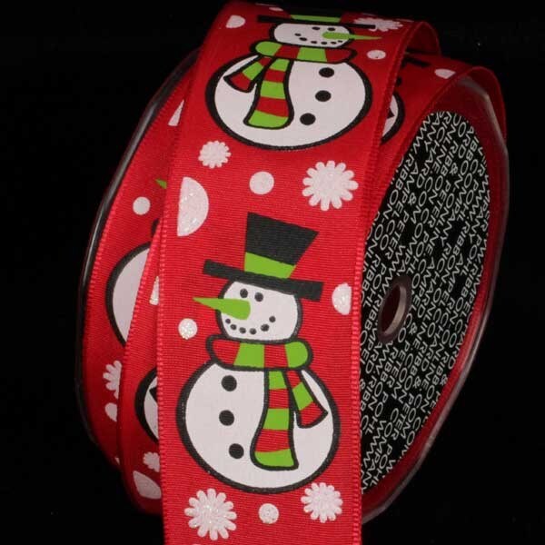 The Ribbon People Red and White Wonderland Snowman Wired Craft Ribbon 1.5&#x22; x 27 Yards