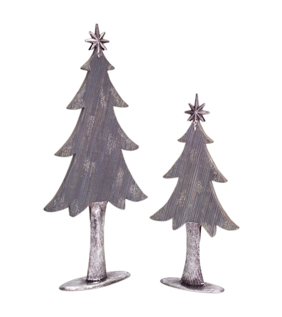 Melrose Set of 2 Gray and Silver Christmas Tree Tabletop Decor 27"