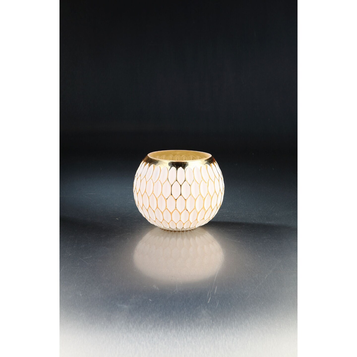 CC Home Furnishings 8&#x22; White and Gold Hexagonal Glass Vase