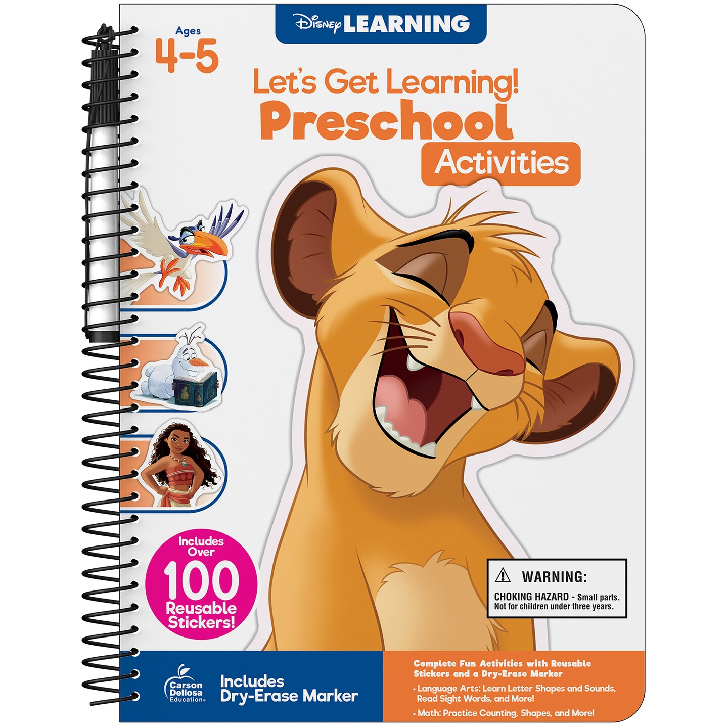 Disney Learning Let&#x27;s Get Learning! Preschool Activity Book for Kids Ages 3-5, Pre K Wipe Clean Workbook With Letters, Numbers, Shapes, &#x26; Sight Words Activities, Reusable Sticker Book for Toddlers