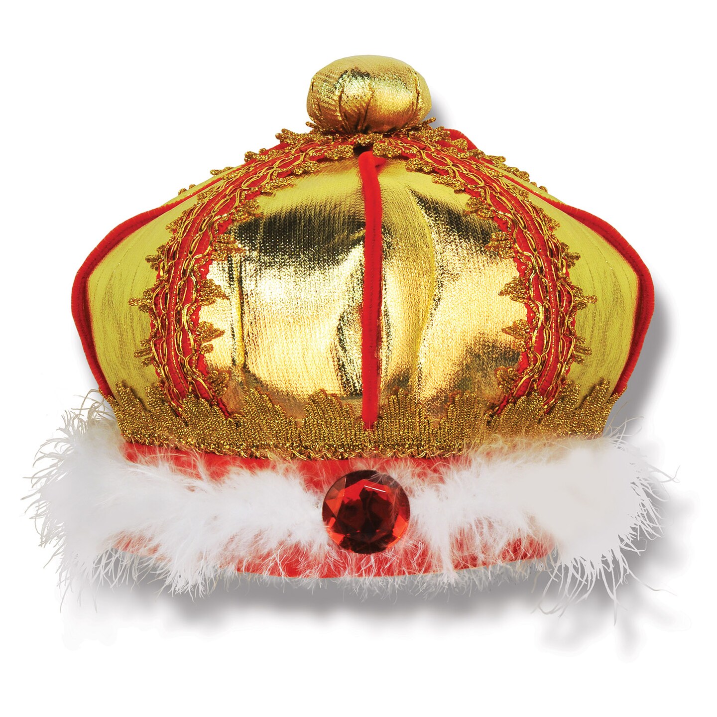 Beistle Set of 6 Gold, Red and White Fabric Costume King&#x27;s Crown with Feathers 7&#x22;