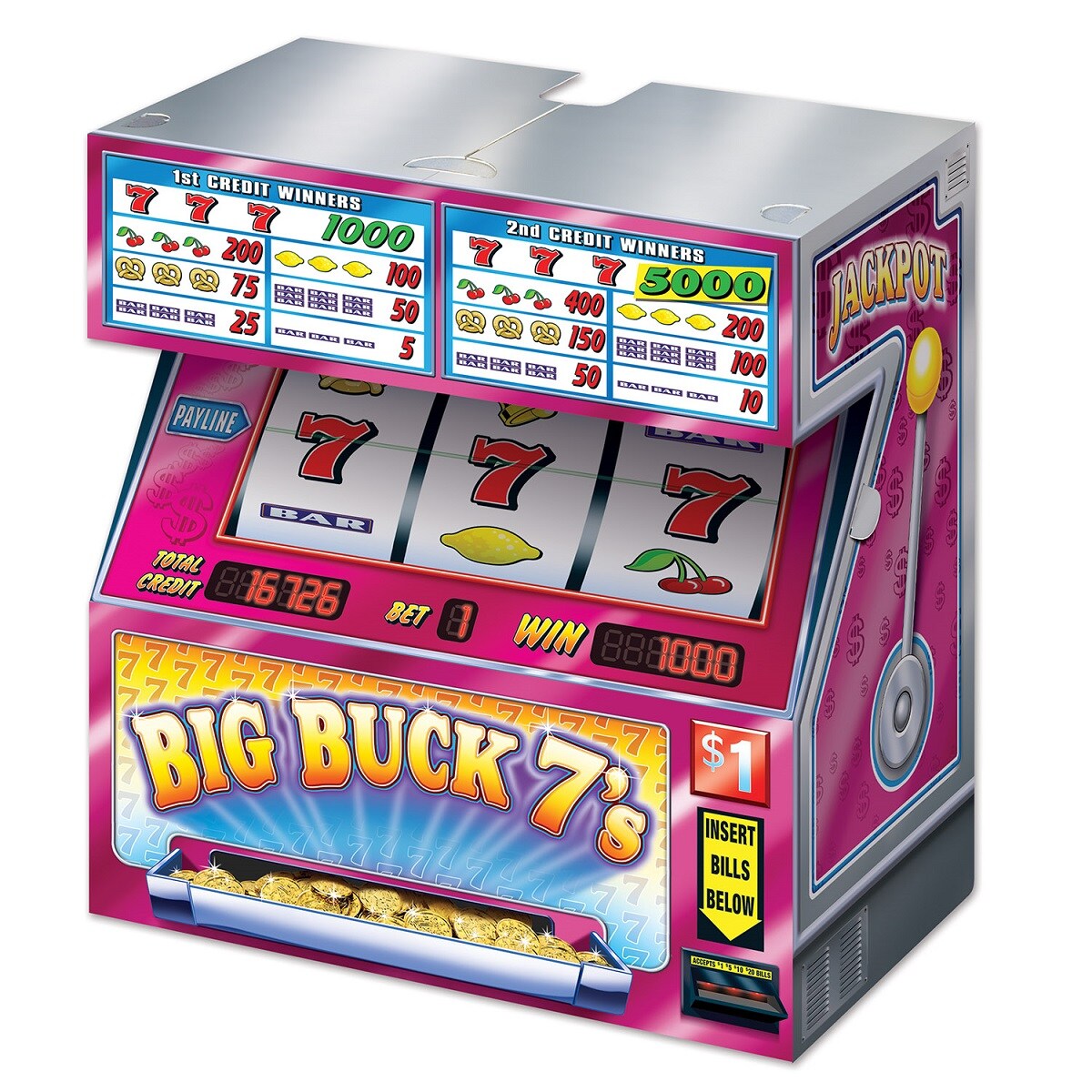 Party Central Pack of 6 Multi-Color Slot Machine &#x27;Big Buck 7&#x27;s&#x27; Table Centerpieces 19&#x22;