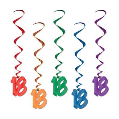 Beistle Pack of 30 Assorted Color 18th Birthday Metallic Spiral Hanging Party Decoration Whirls 36&#x22;