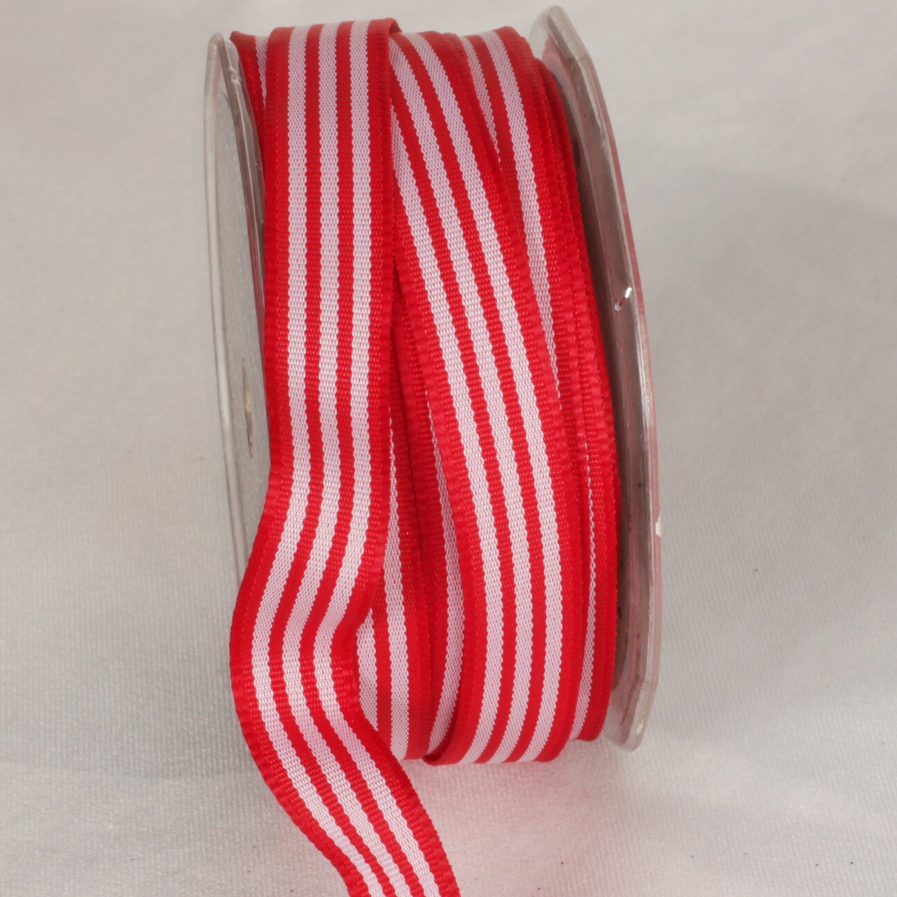 The Ribbon People White and Scarlet Red Striped Wired Ribbon 0.5&#x22; x 27 Yards