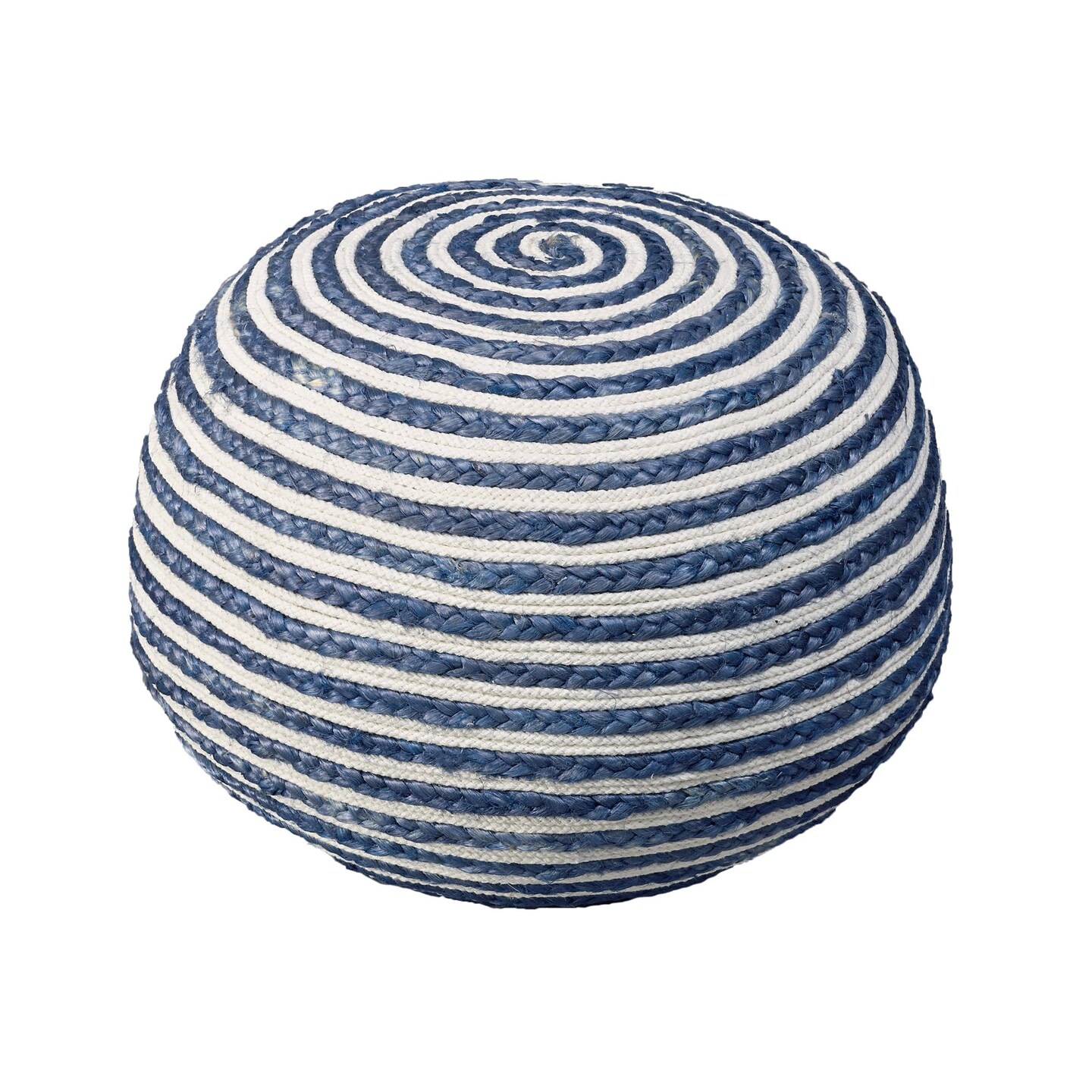 Laddha Home Designs 20" Navy and White Two Tone Hand Knitted Round Pouf Ottoman
