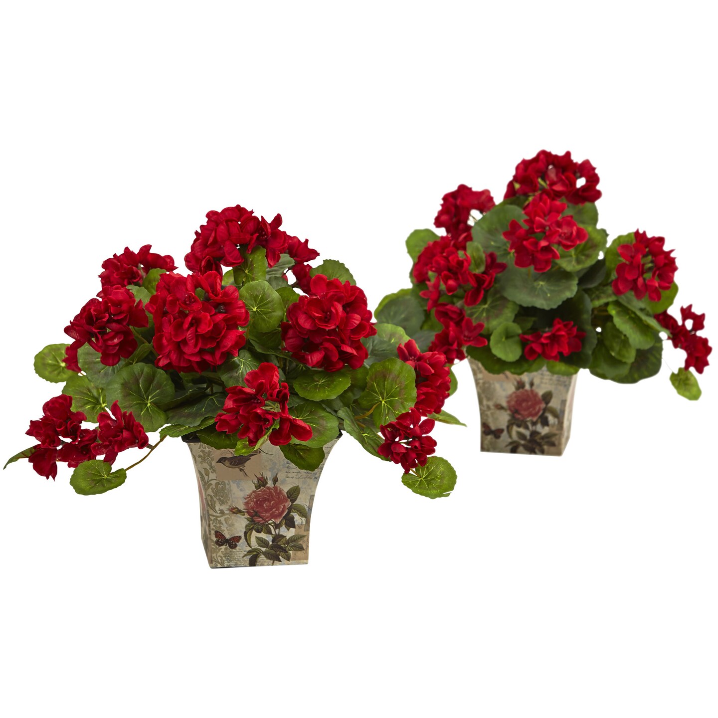 Nearly Natural Set of 2 Red Geranium Flower Artificial Silk Plants with