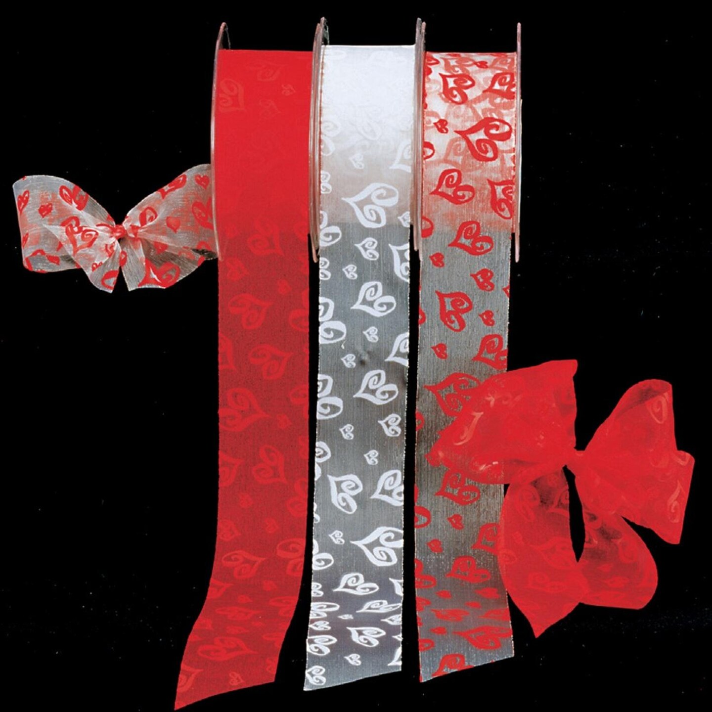 The Ribbon People Red Modern Heart Print Cut Edge Organza Craft