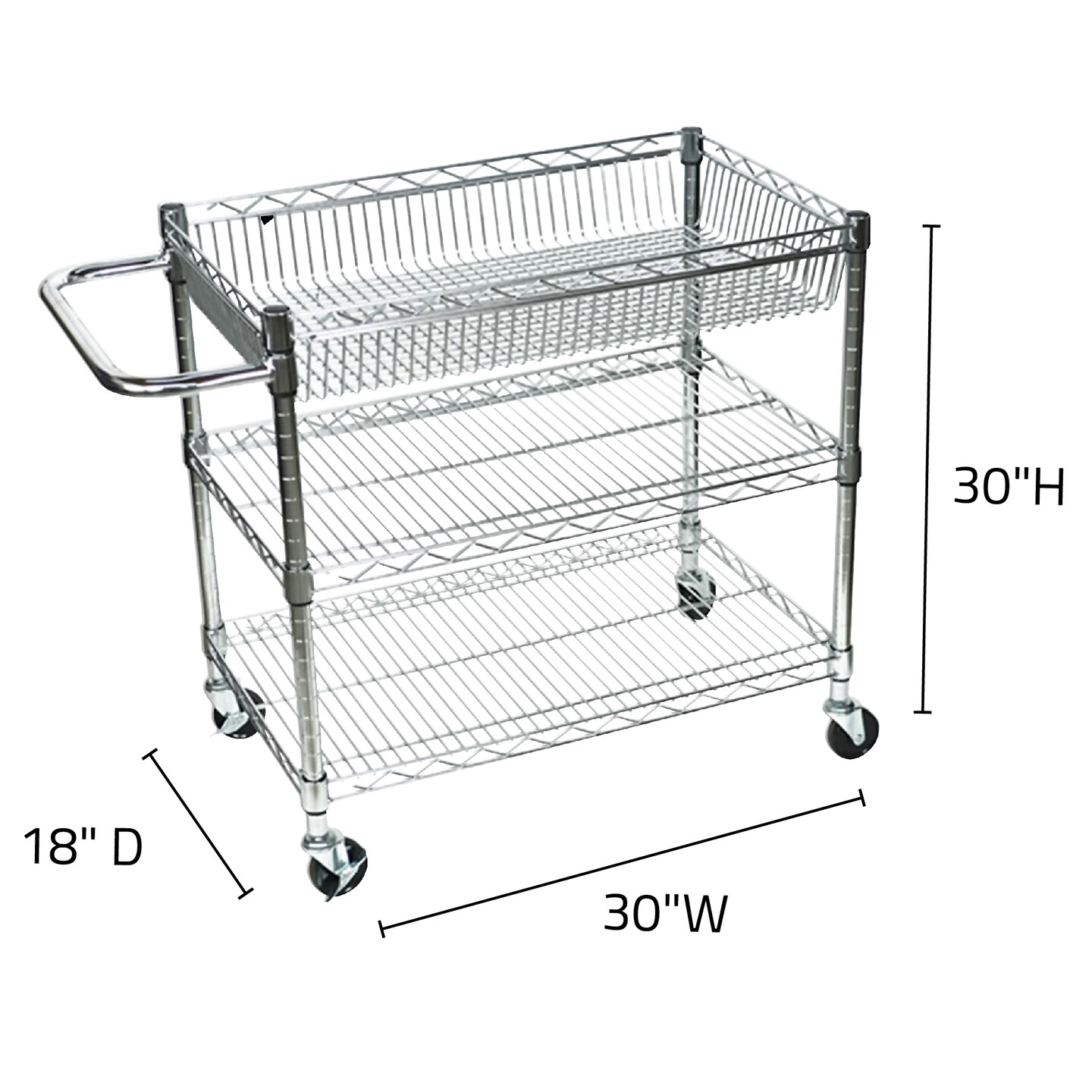 Luxor Office Multipurpose Large Wire Tub Cart with Three Shelves
