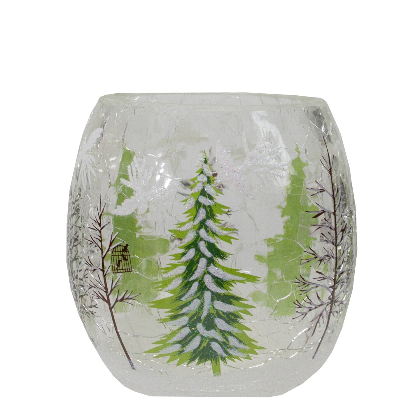 Northlight 3&#x22; Hand Painted Christmas Pine Trees Flameless Glass Christmas Candle Holder