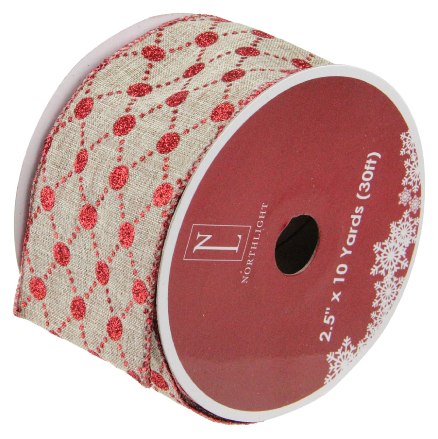 Northlight Pack of 12 Red and Beige Diamond Wired Christmas Craft Ribbon 2.5&#x22; x 120 Yards