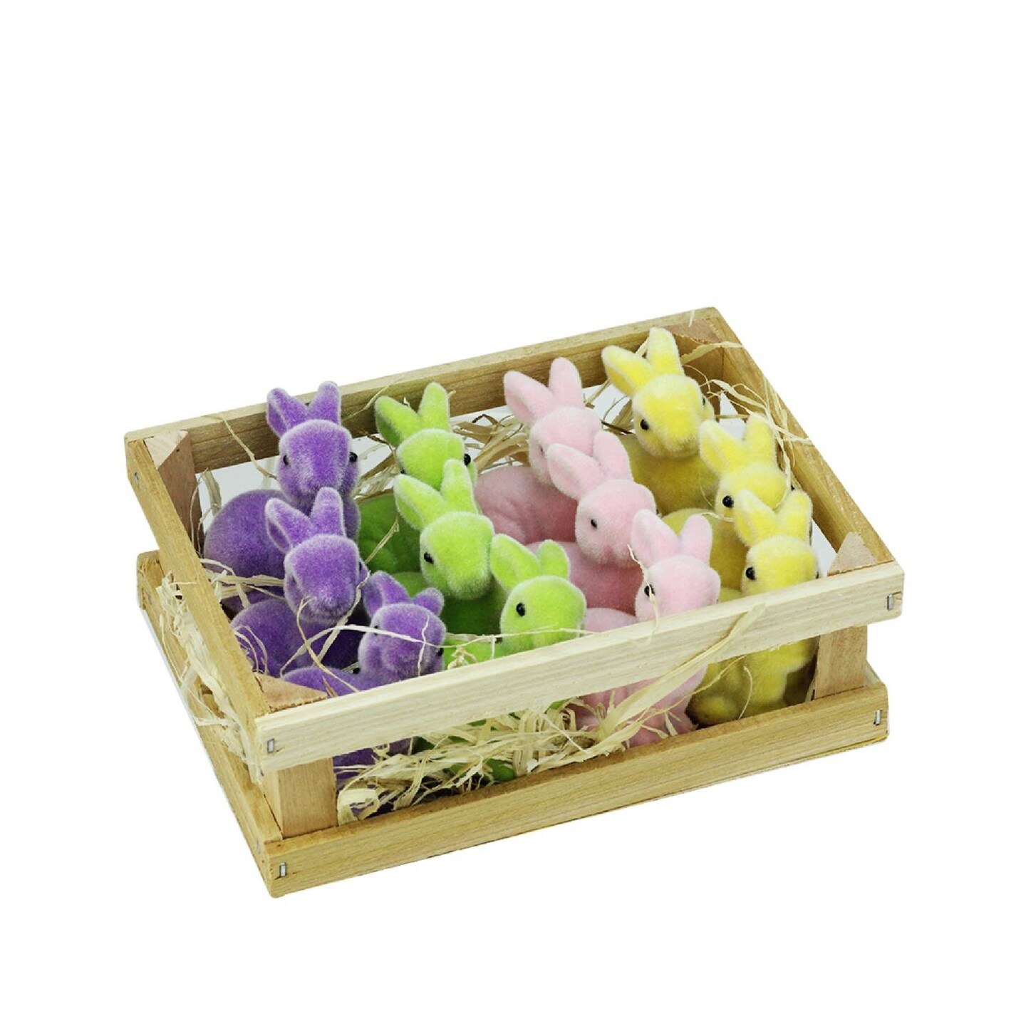 Gallerie II Club Pack of 12 Purple Easter Pastel Bunny Rabbits in Crate Tabletop Decor 6&#x22;