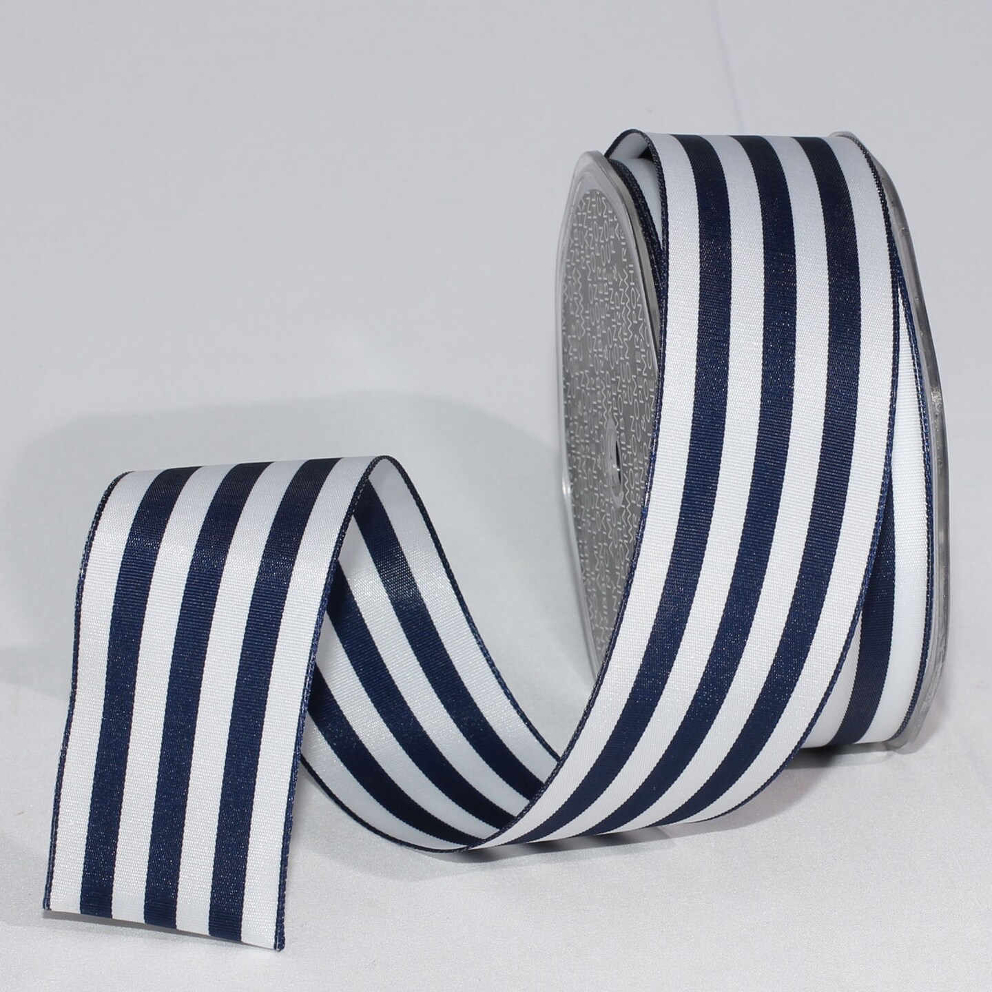 The Ribbon People Shimmering Navy Blue and White French Wired Stripe Craft Ribbon 1.5&#x22; x 27 Yards