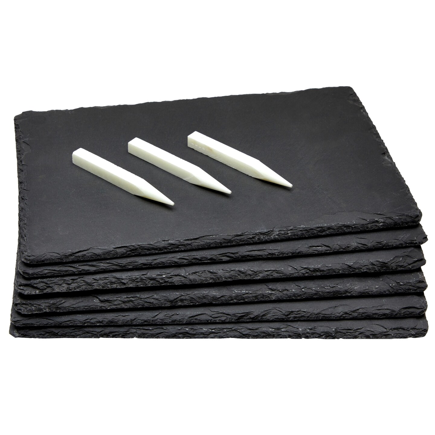 Set of 6 Black Slate Charcuterie Boards with Chalk, Individual Stone Plates for Cheese, Meat, Appetizers (8 x 11.8 In)