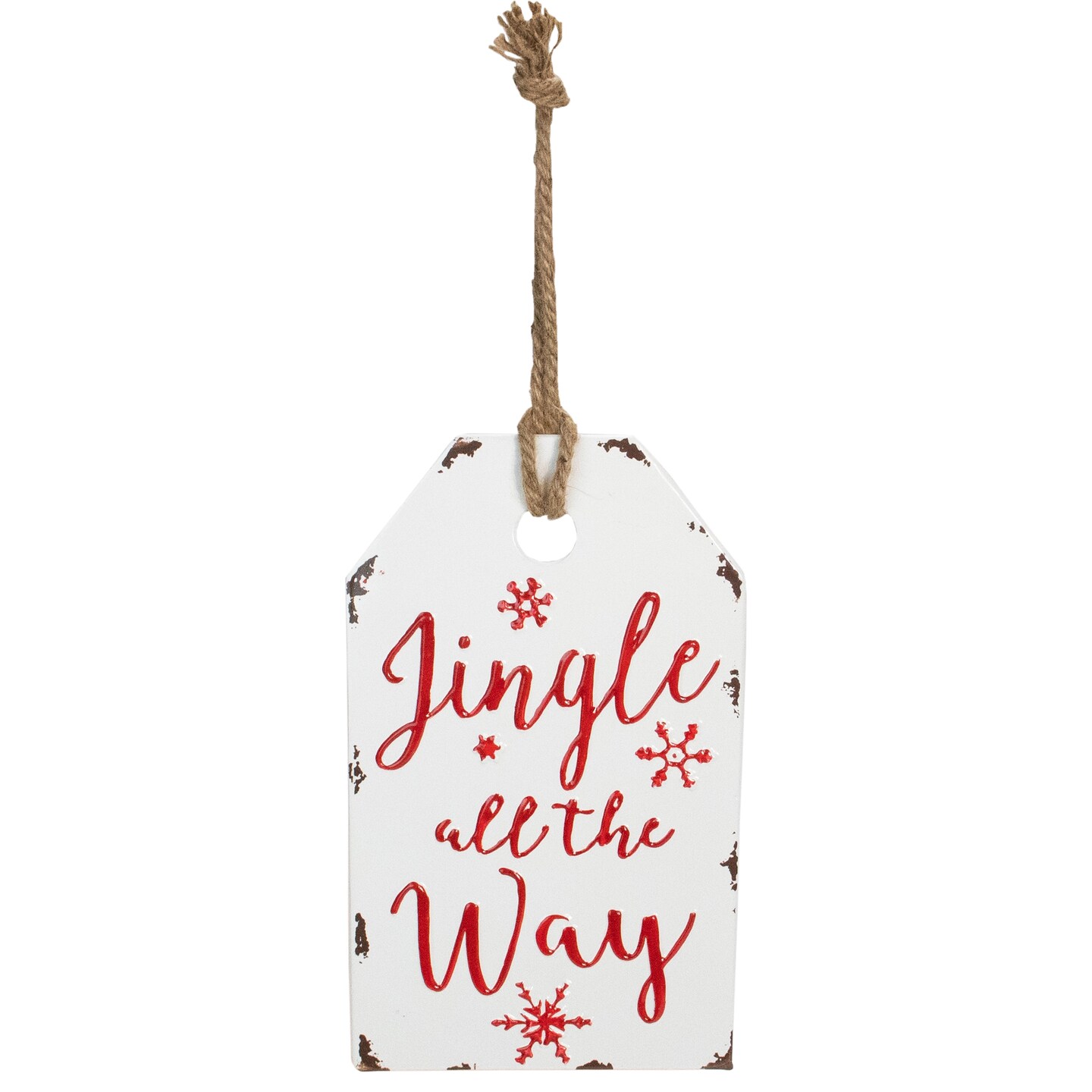 Northlight Distressed Metal &#x22;Jingle All The Way&#x22; Christmas Wall Decor - 12&#x22; - White and Red