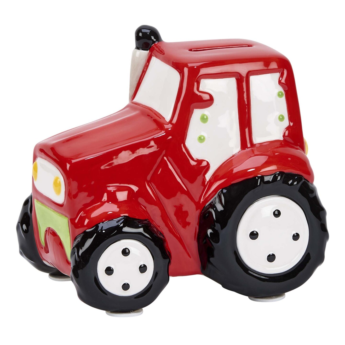 Contemporary Home Living 5.75&#x22; X 5.75&#x22; Red, Black And White Ceramic Tractor Bank