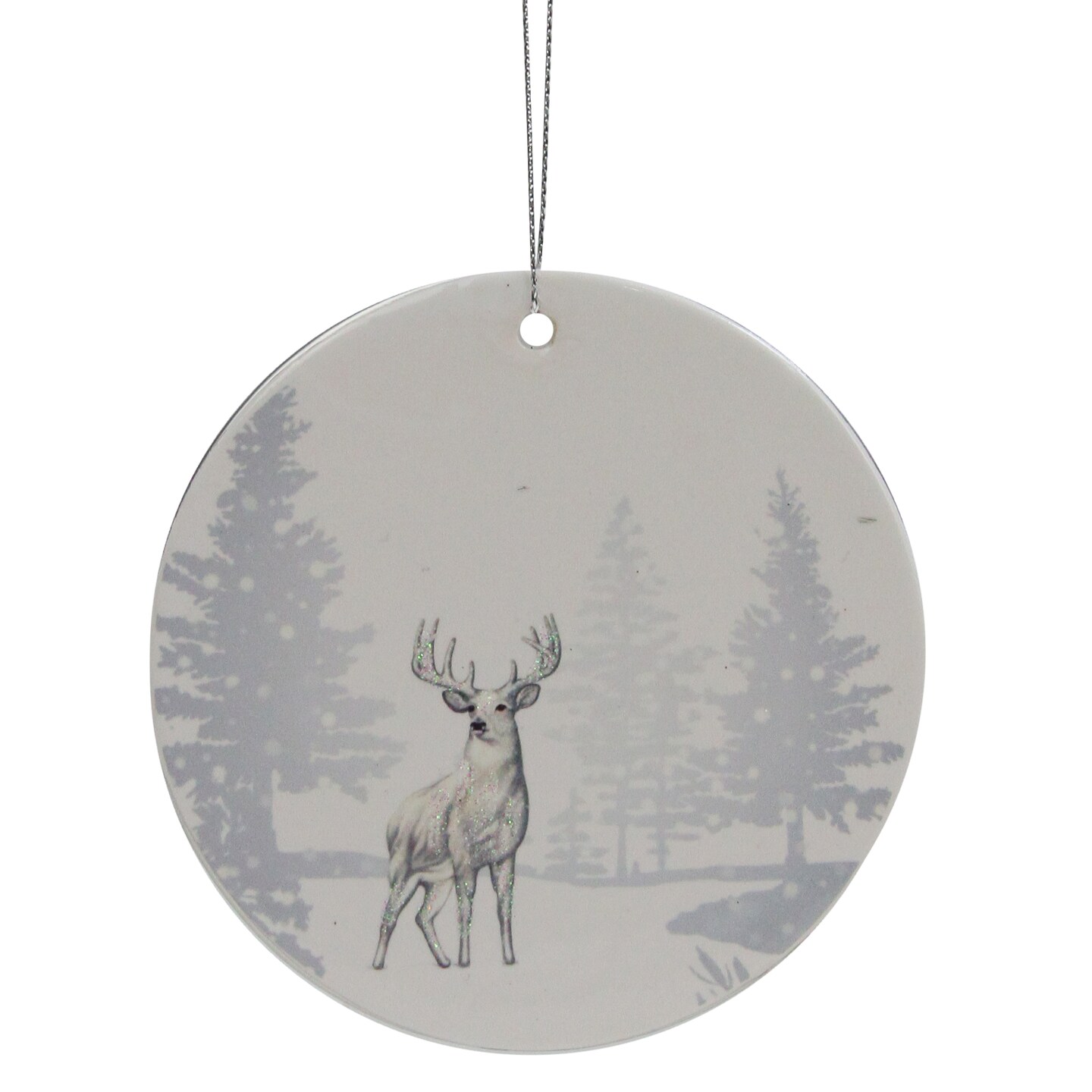 Northlight Woodland Reindeer Porcelain Disc Christmas Ornament - 4&#x22; - Silver