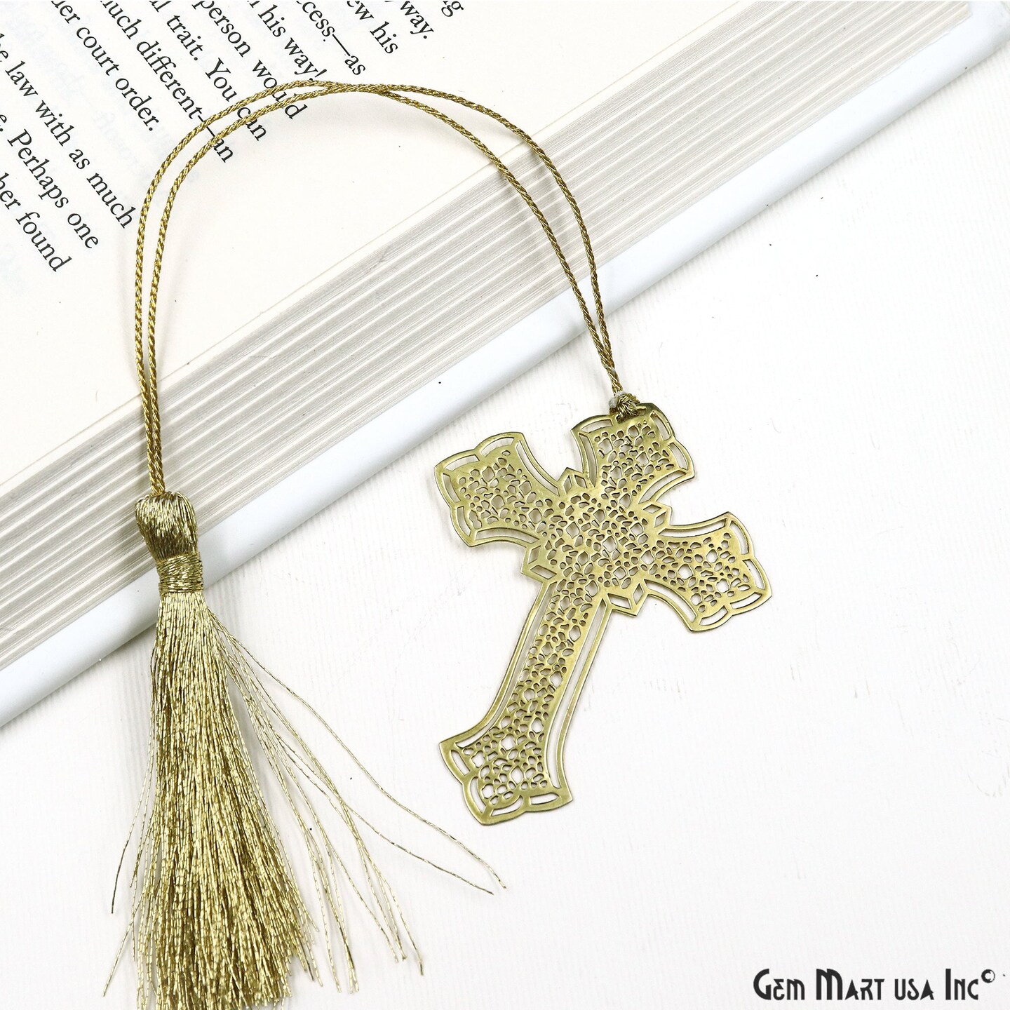 Metal Bookmark, Gold Plated Brass Bookmark, Bookmark with Tassel, Handcrafted, 1 pc, GemMartUSA (BOOK)