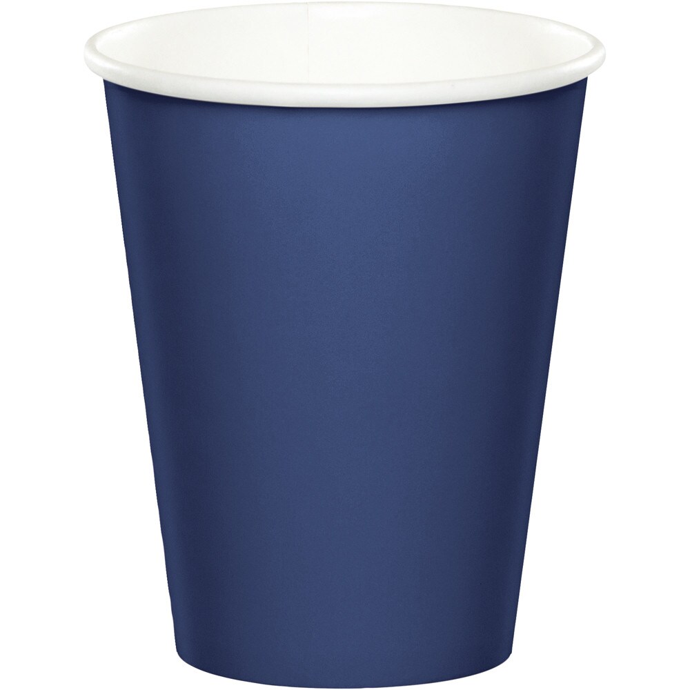 Party Central Hot and Cold Disposable Paper Drinking Party Tumbler Cups - 9oz. - Navy Blue - Club Pack of 240