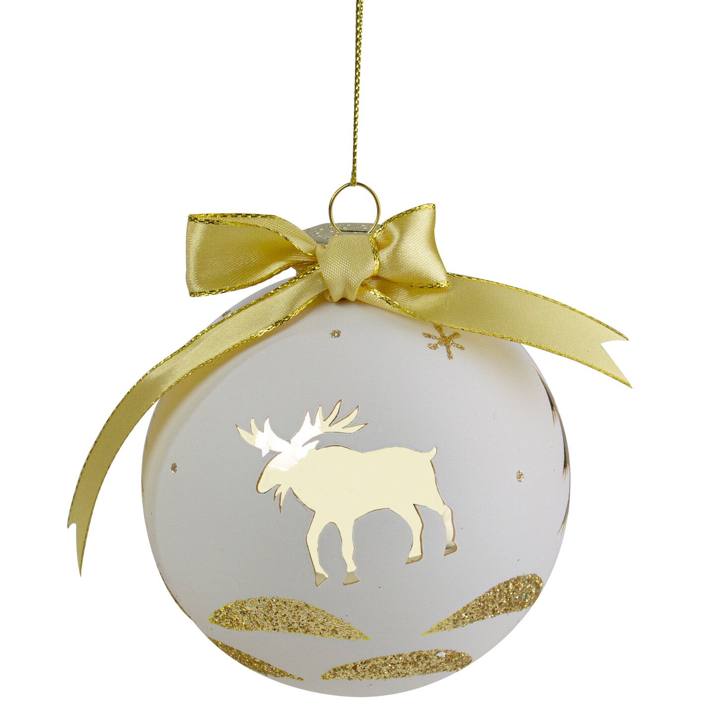 Northlight 4&#x22; Gold and White Moose Christmas Ball Ornament