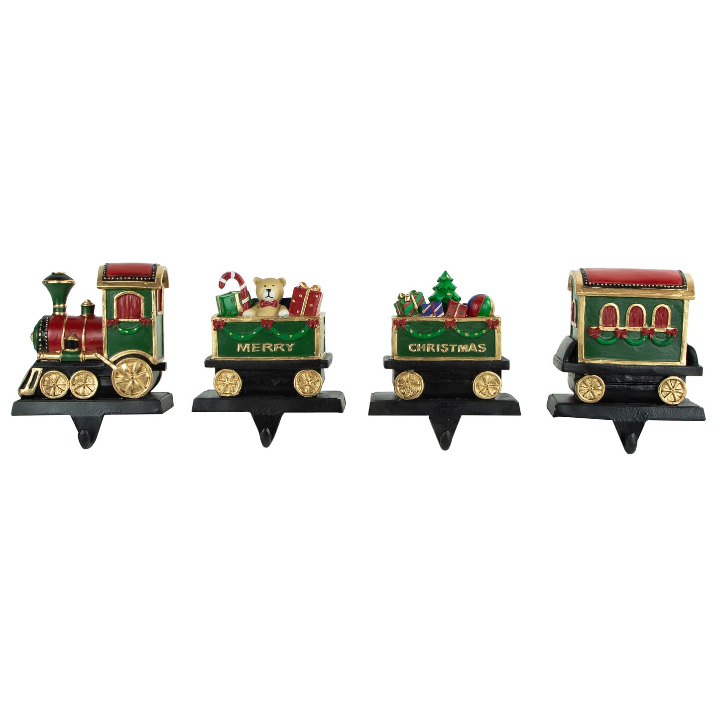 Northlight Set of 4 Merry Christmas Train Stocking Holders 5&#x22;