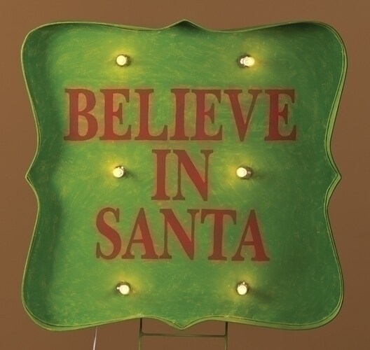 Roman Lighted &#x22;Believe in Santa&#x22; Christmas Sign Outdoor Decoration - 31&#x22; - Clear Lights