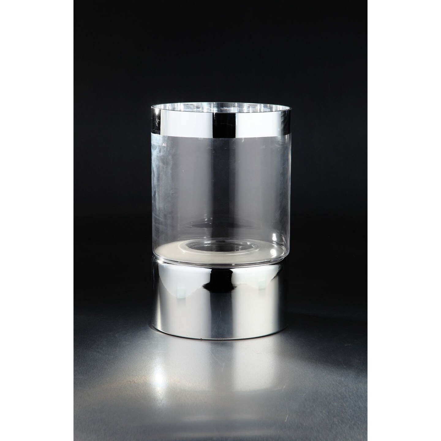 CC Home Furnishings 15" Clear and Silver Hand Blown Glass Candle Holder