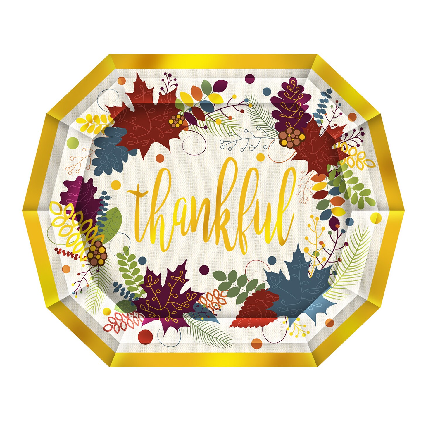 Beistle Pack of 12 Decagonal &#x22;Thankful&#x22; Paper Dinner Plates 11.25&#x22;