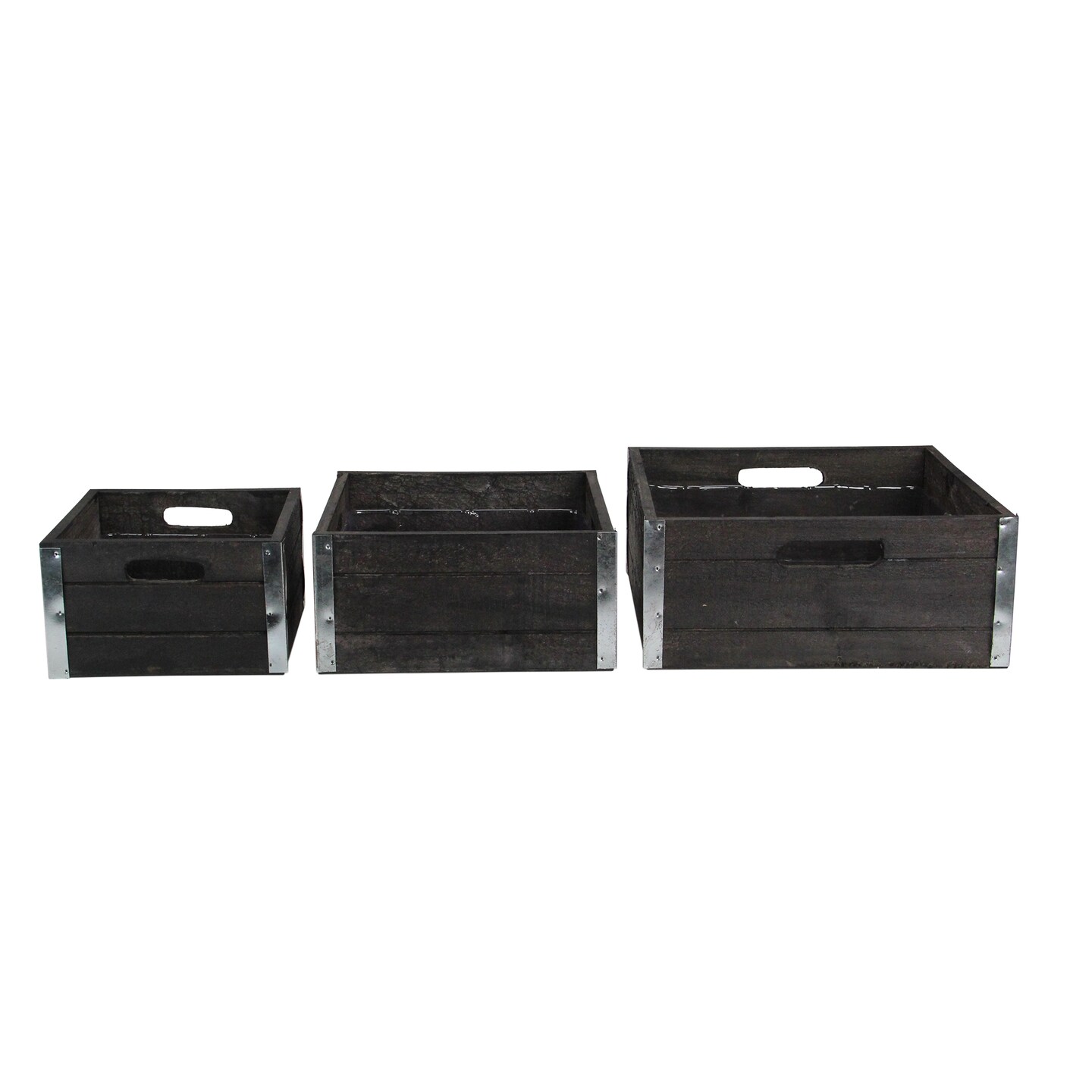 GCI Set of 3 Brown and Silver Solid Square Nesting Wood Crates 11&#x22;