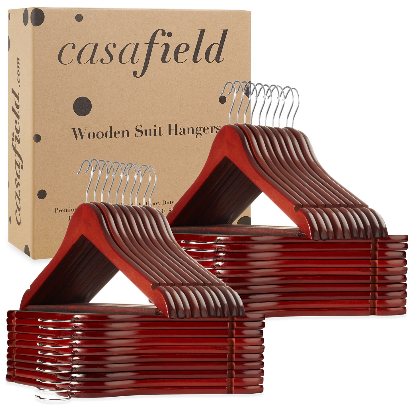 Casafield Wooden Suit Hangers, Non-slip Pant Bar & Swivel Hook