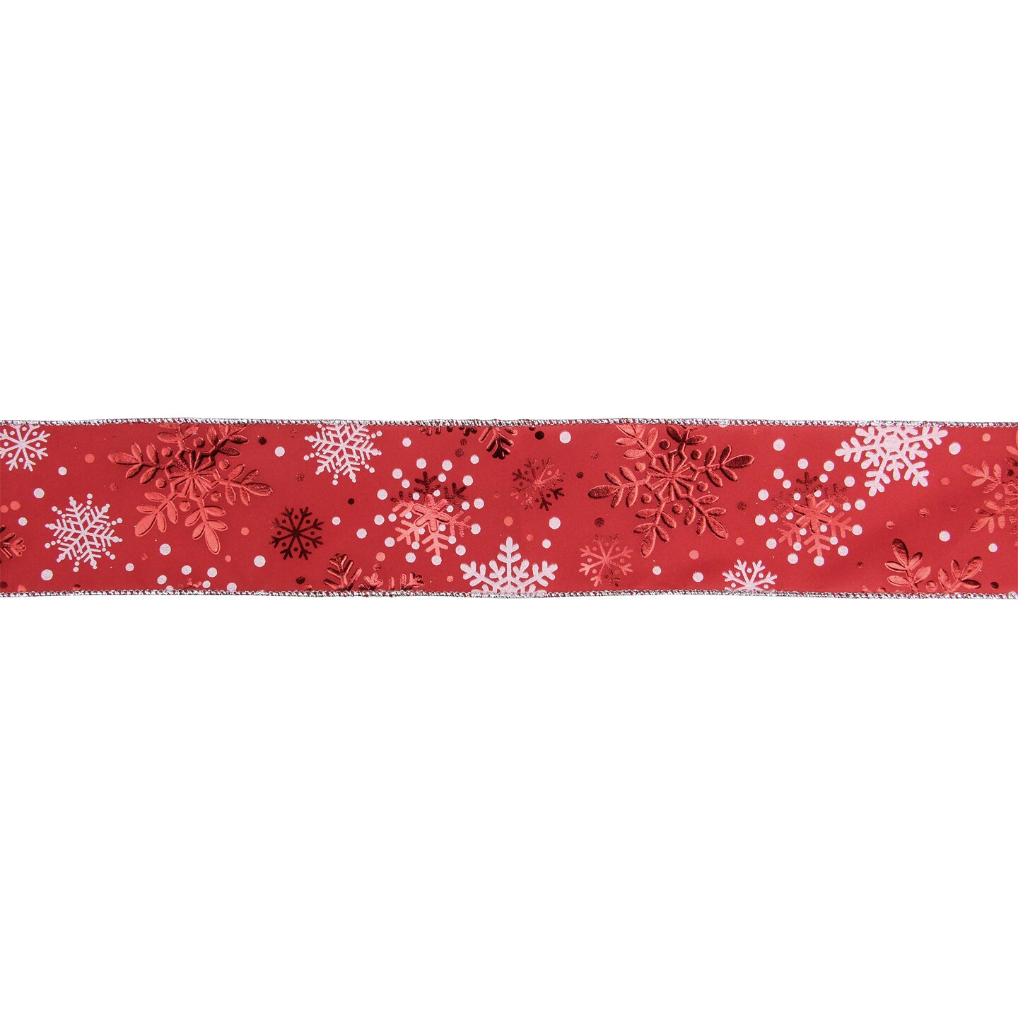 Northlight Metallic Red and White Snowflakes Wired Christmas Craft Ribbon 2.5" x 16 Yards