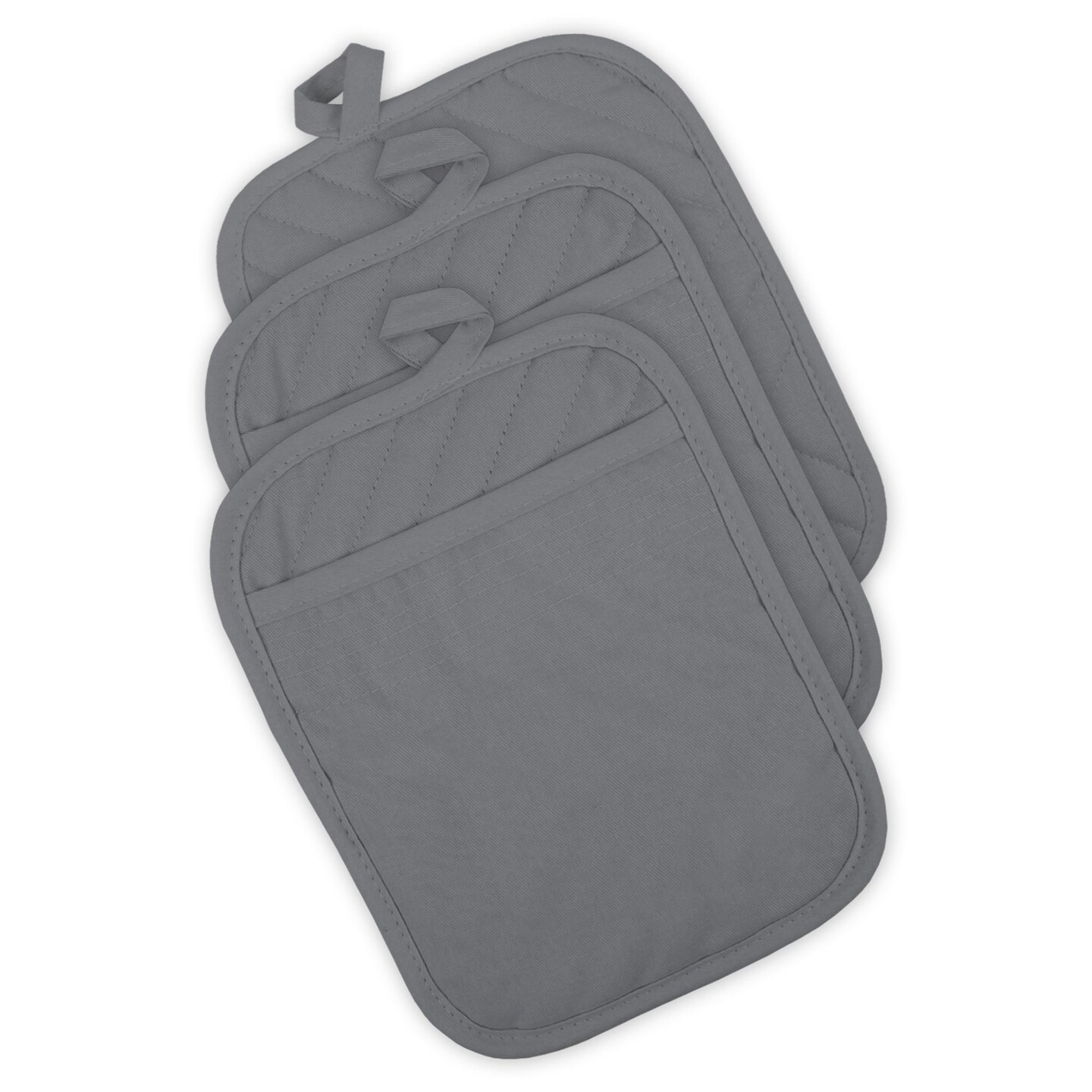 CC Home Furnishings Solid Quilted Cotton Kitchen Potholders - 9&#x22; - Stone Gray - Set of 2
