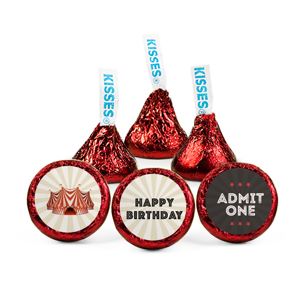 100ct Circus Birthday Candy Party Favors Hershey&#x27;s Kisses Milk Chocolate (100 Candies + 1 Sheet Stickers) - Assembly Required - by Just Candy