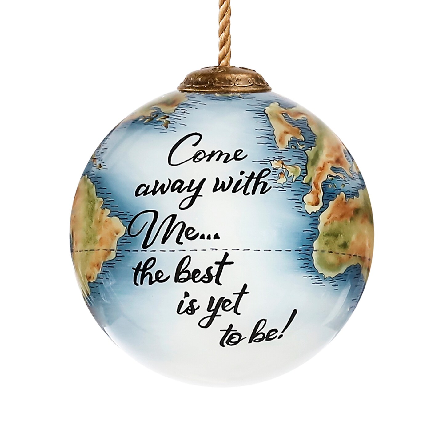 CC Christmas Decor 3&#x201D; Come Away with Me World Globe Hand Painted Glass Christmas Ball Ornament