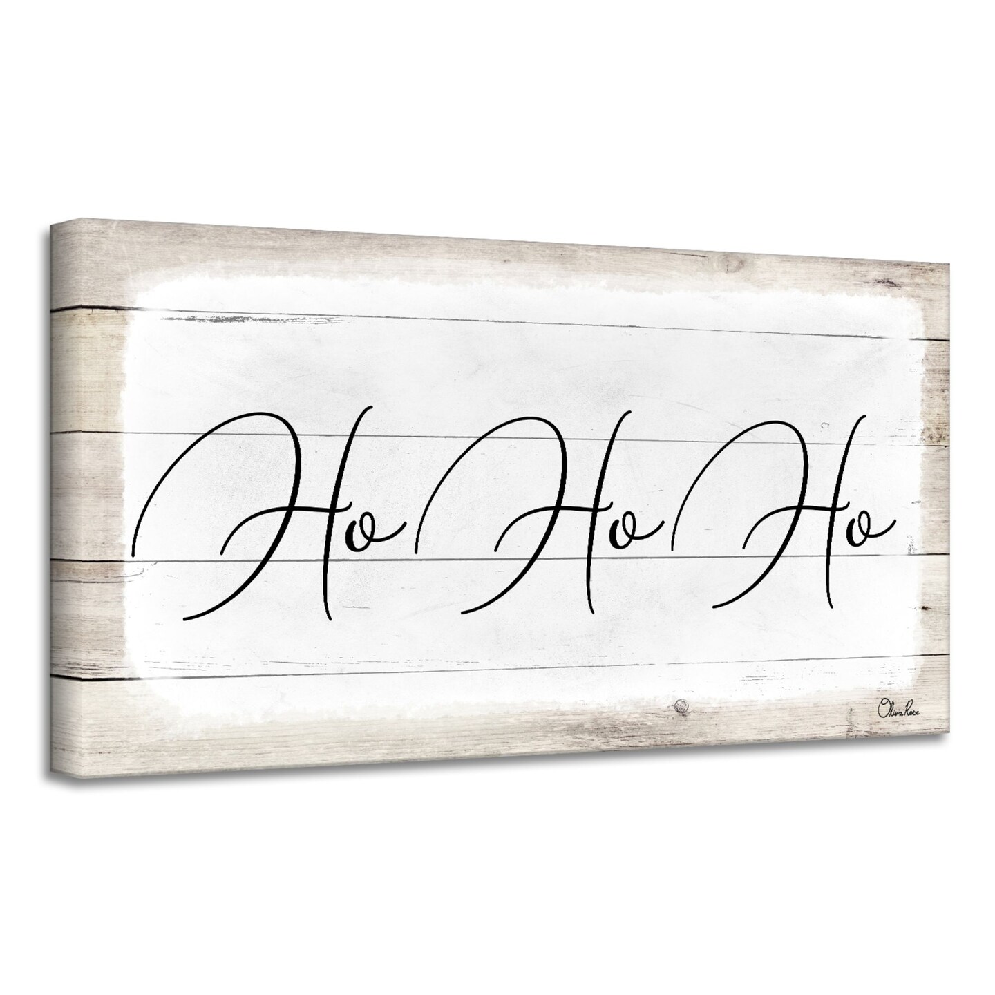 Crafted Creations Beige and White 'Ho-Ho-Ho' Christmas Canvas Wall Art Decor 12" x 24"