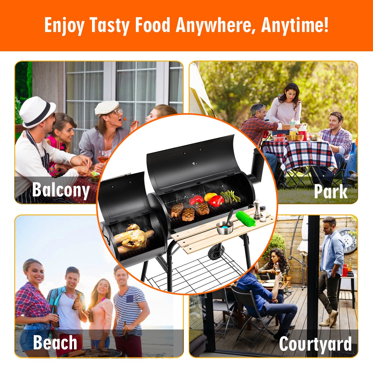 Costway Outdoor BBQ Grill Charcoal Barbecue Pit Patio Backyard Meat Cooker  Smoker 