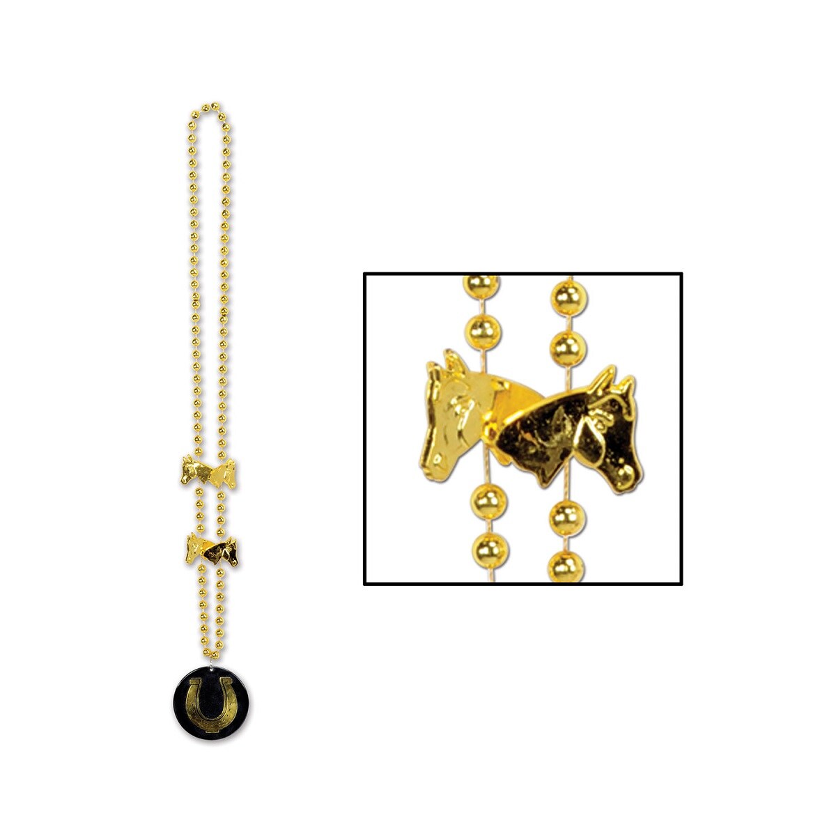Party Central Pack of 12 Gold Derby Day Beads with Horseshoe Medallion Party Necklaces 36"