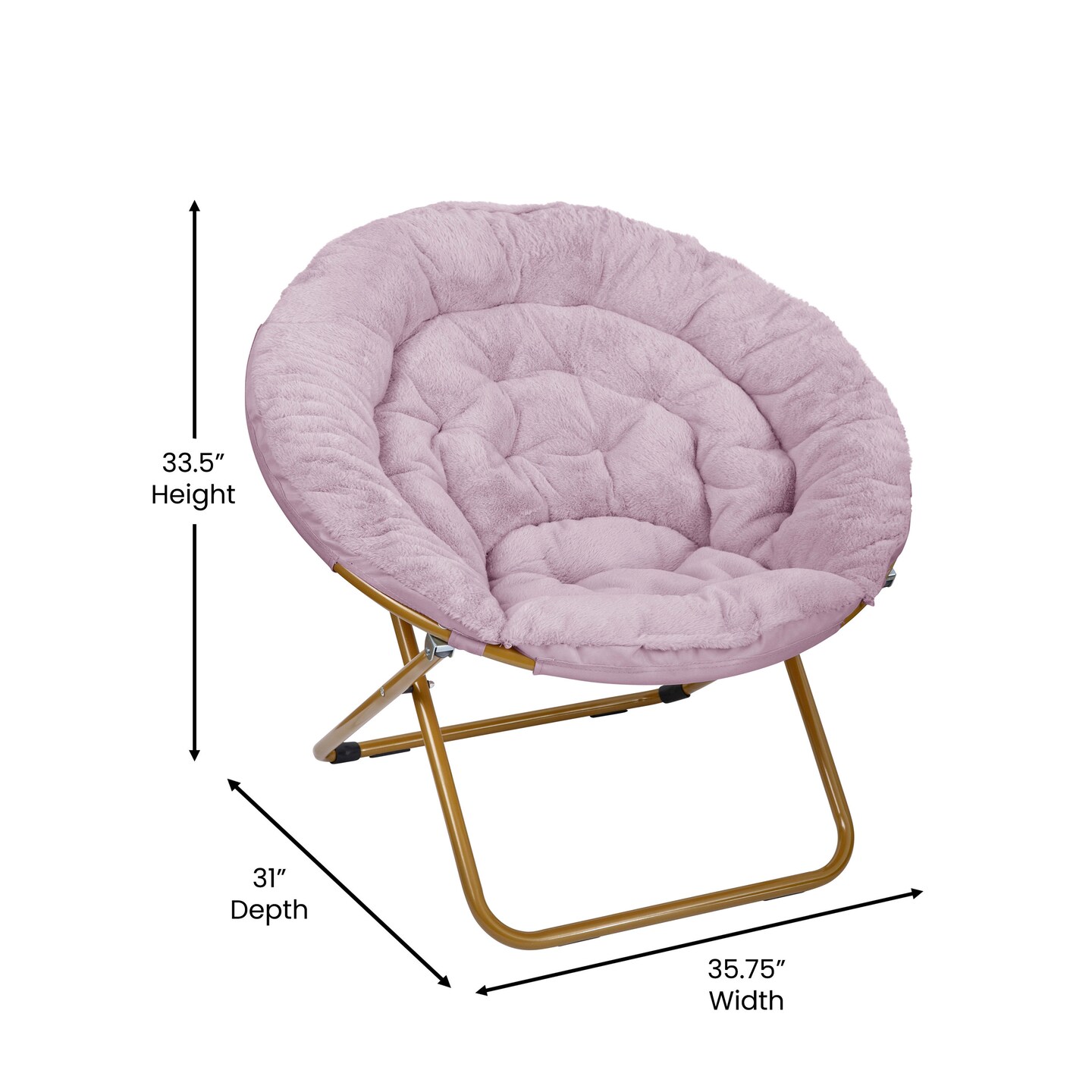 Emma and Oliver Ersa Oversize Folding Saucer Moon Chair and Ottoman for Dorm and Bedroom with Steel Frames