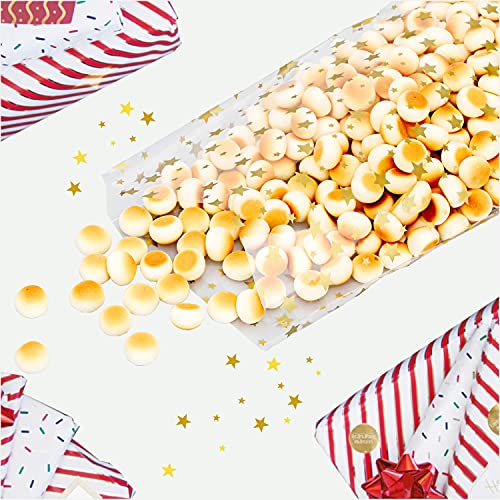 100 Pieces Clear 5&#x22;X 11&#x22; Flat Gift Wrap Cellophane Bags Cello Bags Cookie Bags Treat Bags with Twist Ties Poly Bag 1.3 mil for Bakery, Cookie, Candies Gold Star Printed