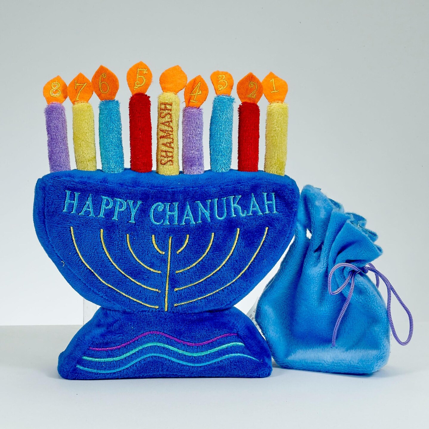 Rite Lite 11pc Blue and Purple Soft Plush Hanukkah Menorah Set with Candles 8.25&#x22;