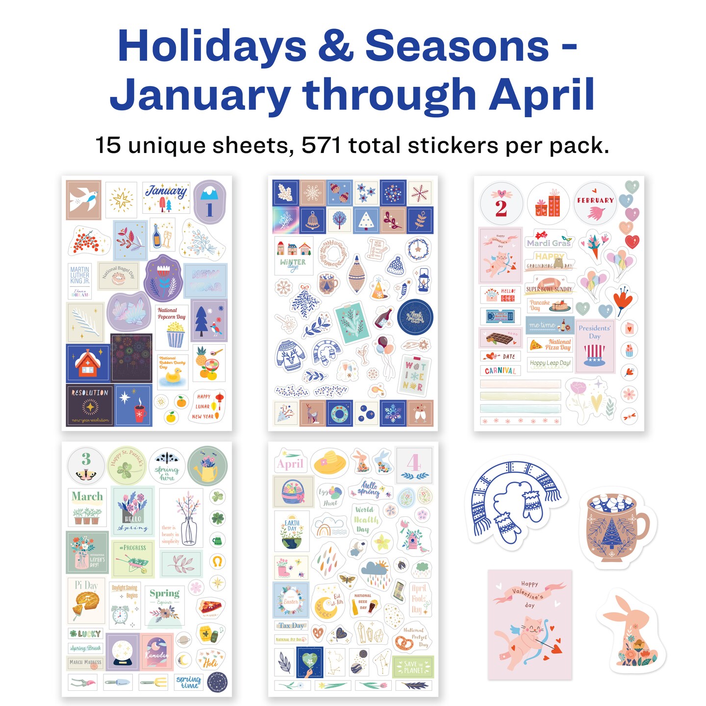 Avery Holidays and Seasons Planner Sticker Pack with Christmas Stickers, Thanksgiving Stickers, and Other Holiday Stickers, 15 Sticker Sheets, 571 Planner Stickers (6776)