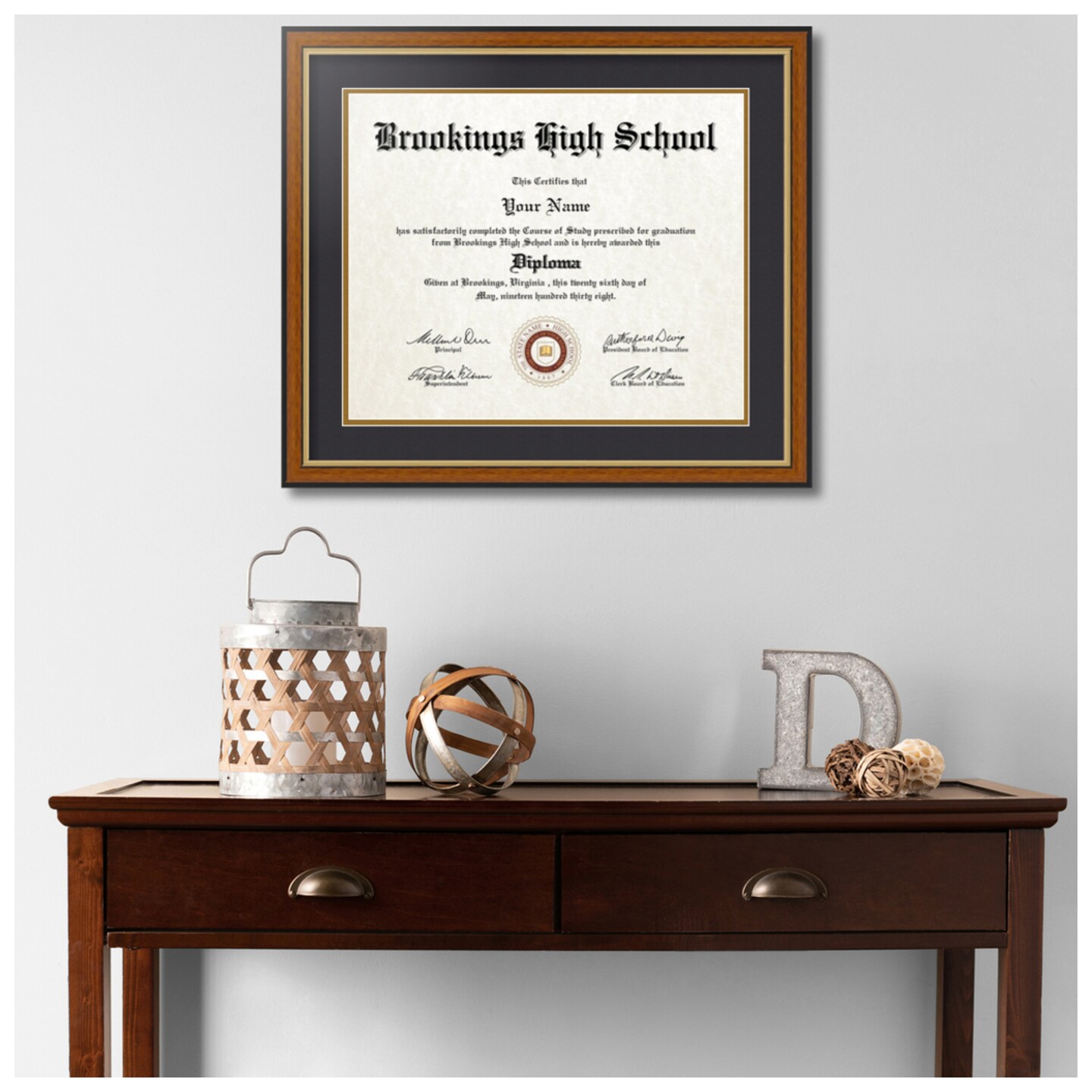 ArtToFrames 14x17 inch Diploma Frame - Framed with Black and Gold Mats, Comes with Regular Acrylic and Sawtooth Hanger for Wall Hanging (D-14x17)