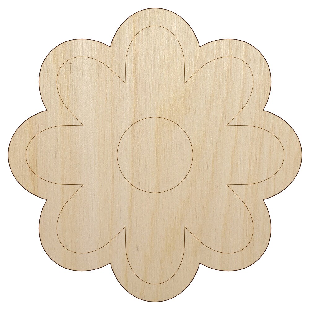 Flower Outline Unfinished Wood Shape Piece Cutout for DIY Craft Projects