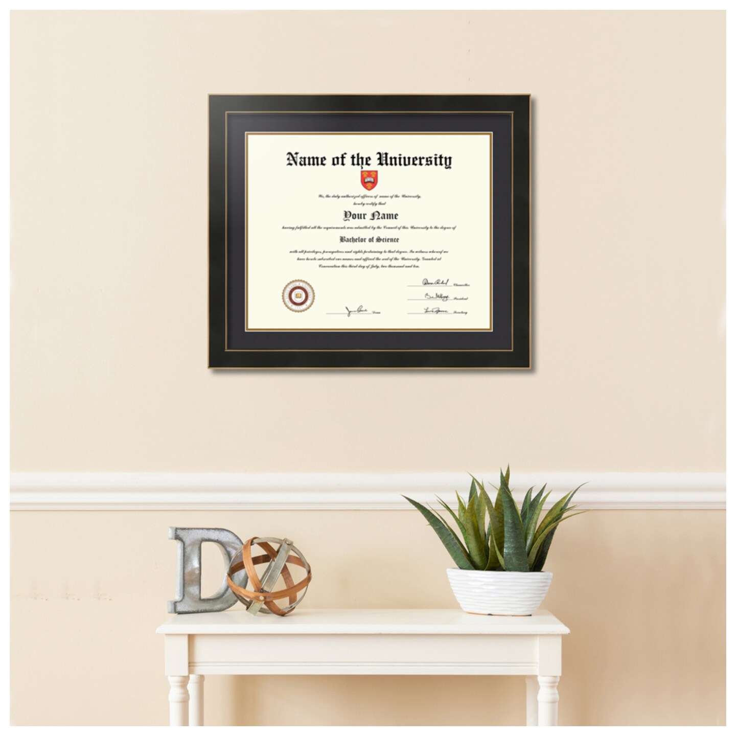 ArtToFrames 16x20 inch Diploma Frame - Framed with Black and Gold Mats, Comes with Regular Acrylic and Sawtooth Hanger for Wall Hanging (D-16x20)